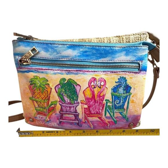 Leoma Lovegrove Beach Chairs Beachy 9x6 Canvas Crossbody Bag Purse Wicker READ - Picture 5 of 10
